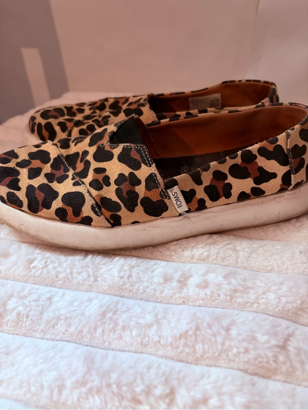 Toms marshmallow Women's Leopard Print Slip-On Sneakers in Tan and Black